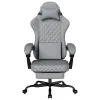 Fauteuil Gamer - Cuir avec Repose-Pieds et Soutien Lombaire, Inclinable Pour Bureau et Ordinateur, Gris