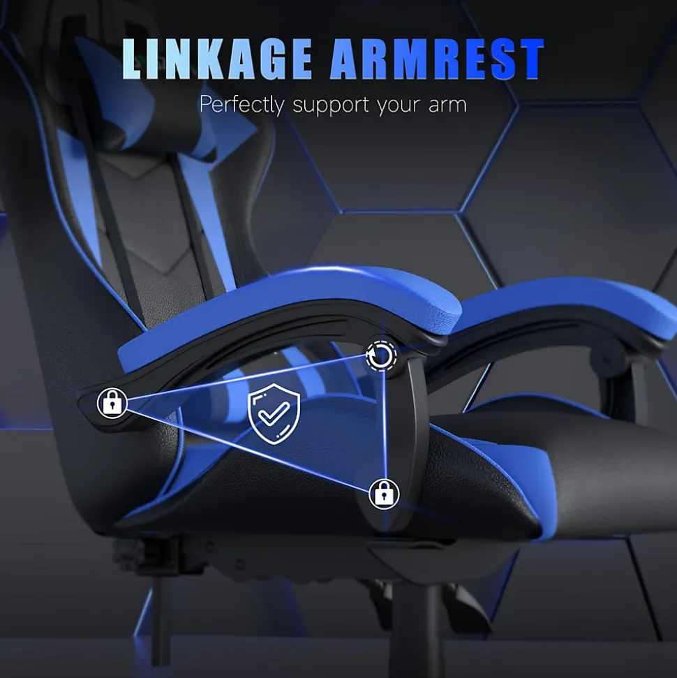 Fauteuil gamer ergonomique en similicuir avec support lombaire et appuie-tête
