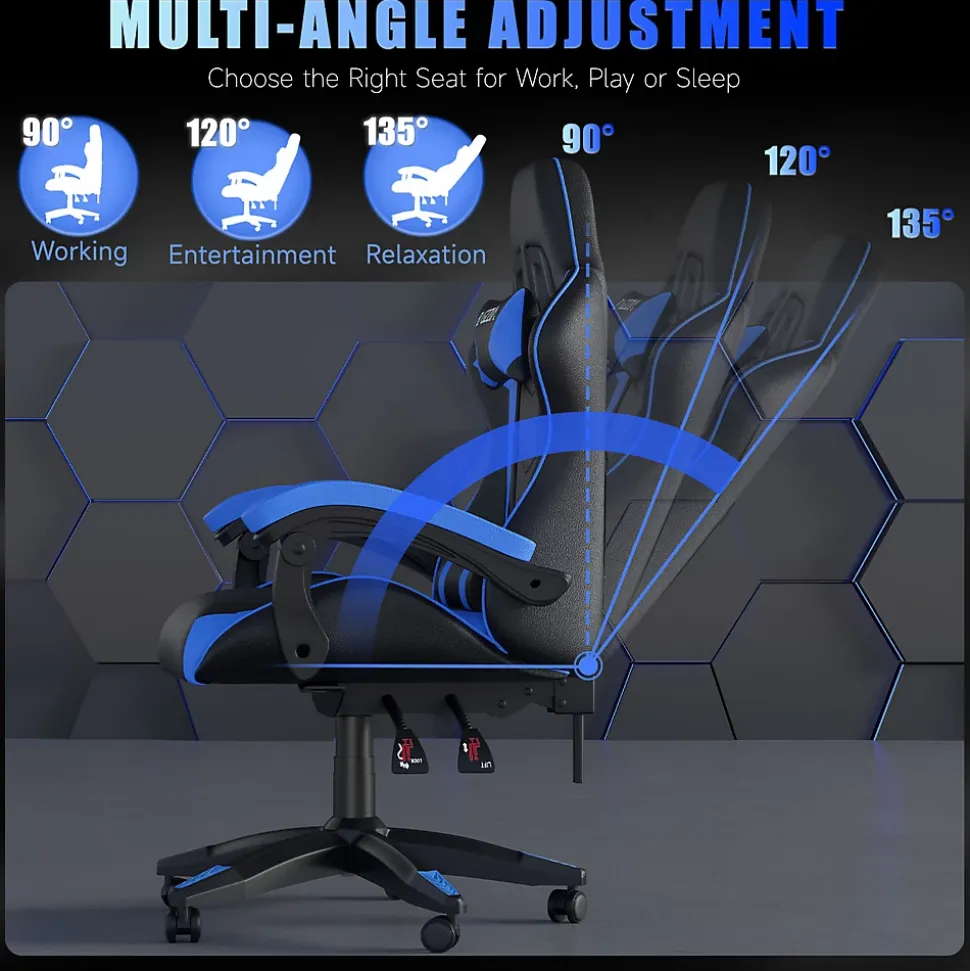 Fauteuil gamer ergonomique en similicuir avec support lombaire et appuie-tête