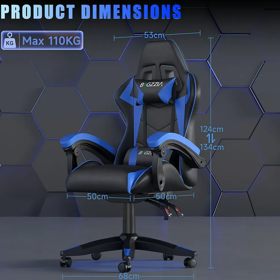Fauteuil gamer ergonomique en similicuir avec support lombaire et appuie-tête