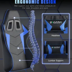 Fauteuil gamer ergonomique en similicuir avec support lombaire et appuie-tête
