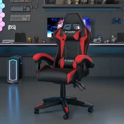 Fauteuil gamer ergonomique en similicuir avec support lombaire et appuie-tête