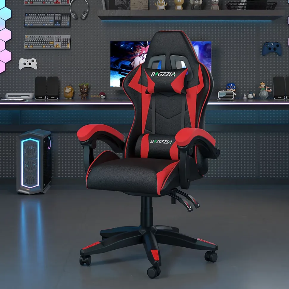 Fauteuil gamer ergonomique en similicuir avec support lombaire et appuie-tête