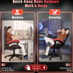 Fauteuil gamer ergonomique en similicuir avec support lombaire et appuie-tête