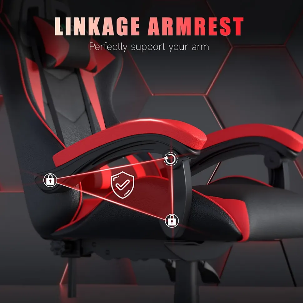 Fauteuil gamer ergonomique en similicuir avec support lombaire et appuie-tête