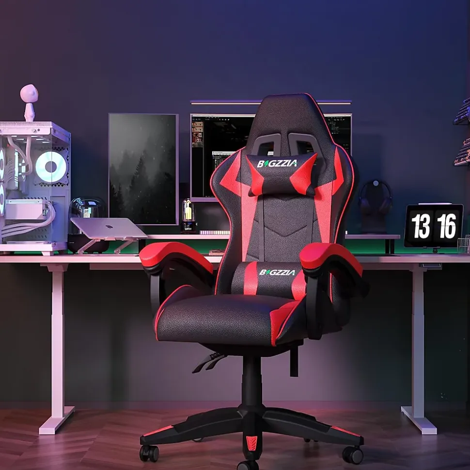 Fauteuil gamer ergonomique en similicuir avec support lombaire et appuie-tête