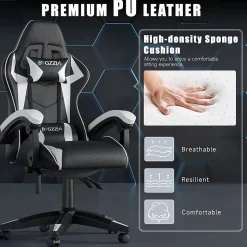 Fauteuil gamer ergonomique en similicuir avec support lombaire et appuie-tête