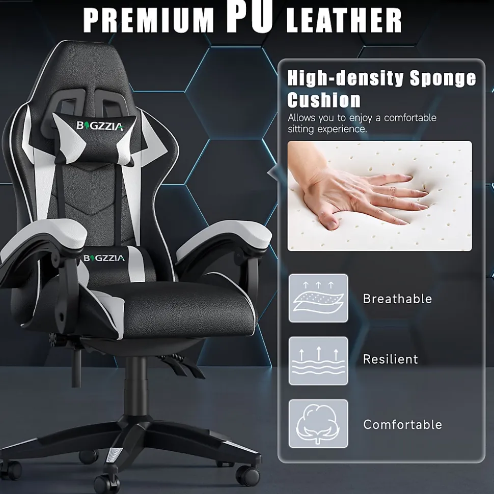 Fauteuil gamer ergonomique en similicuir avec support lombaire et appuie-tête