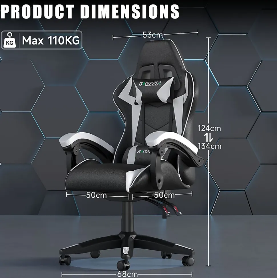 Fauteuil gamer ergonomique en similicuir avec support lombaire et appuie-tête