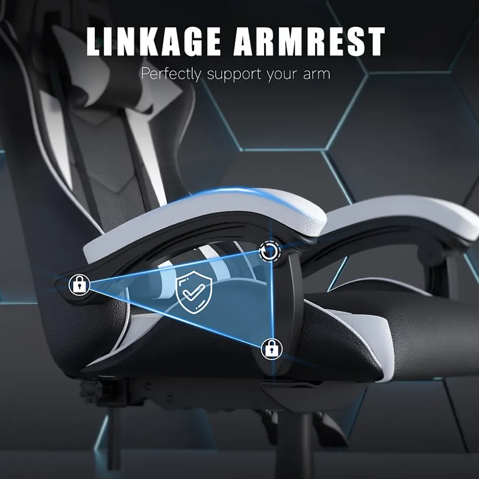 Fauteuil gamer ergonomique en similicuir avec support lombaire et appuie-tête