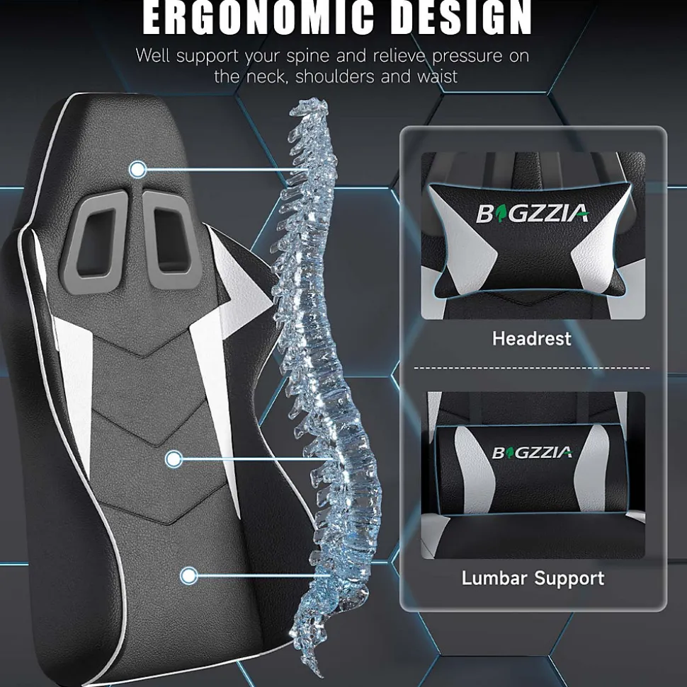 Fauteuil gamer ergonomique en similicuir avec support lombaire et appuie-tête