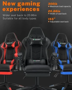 Fauteuil gamer ergonomique avec repose-pieds, dossier inclinable et support lombaire