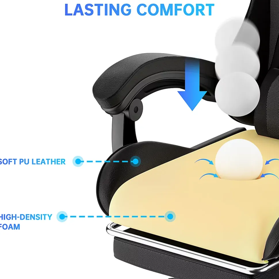 Fauteuil gamer ergonomique avec repose-pieds, dossier inclinable et support lombaire
