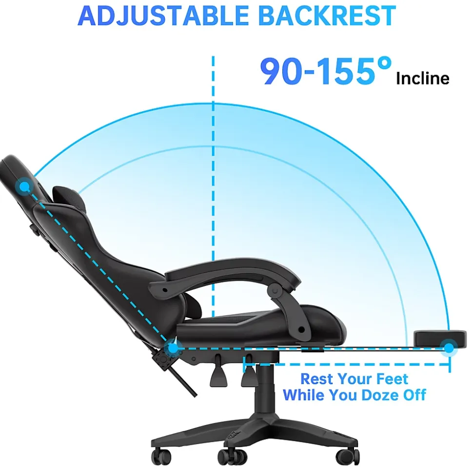 Fauteuil gamer ergonomique avec repose-pieds, dossier inclinable et support lombaire