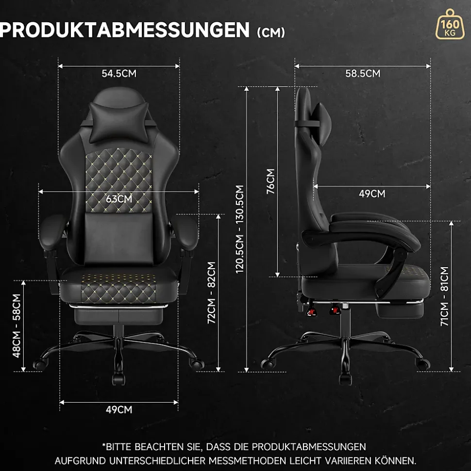 Fauteuil Gamer Fauteuil Cuir avec Repose-Pieds et Soutien Lombaire - Ergonomique Inclinable pour Bureau et Ordinateur - Noir
