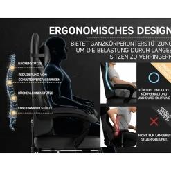 Fauteuil Gamer Fauteuil Cuir avec Repose-Pieds et Soutien Lombaire - Ergonomique Inclinable pour Bureau et Ordinateur - Noir