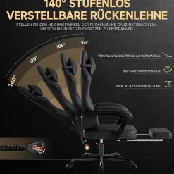 Fauteuil Gamer Fauteuil Cuir avec Repose-Pieds et Soutien Lombaire - Ergonomique Inclinable pour Bureau et Ordinateur - Noir