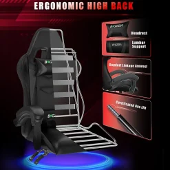 Fauteuil gamer LED RGB ergonomique en similicuir avec support lombaire réglable