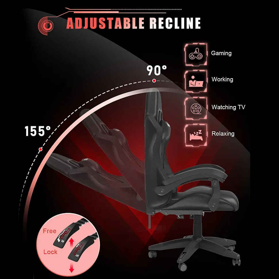 Fauteuil gamer LED RGB ergonomique en similicuir avec support lombaire réglable