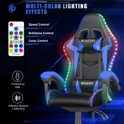 Fauteuil gamer LED RGB ergonomique en similicuir avec support lombaire réglable