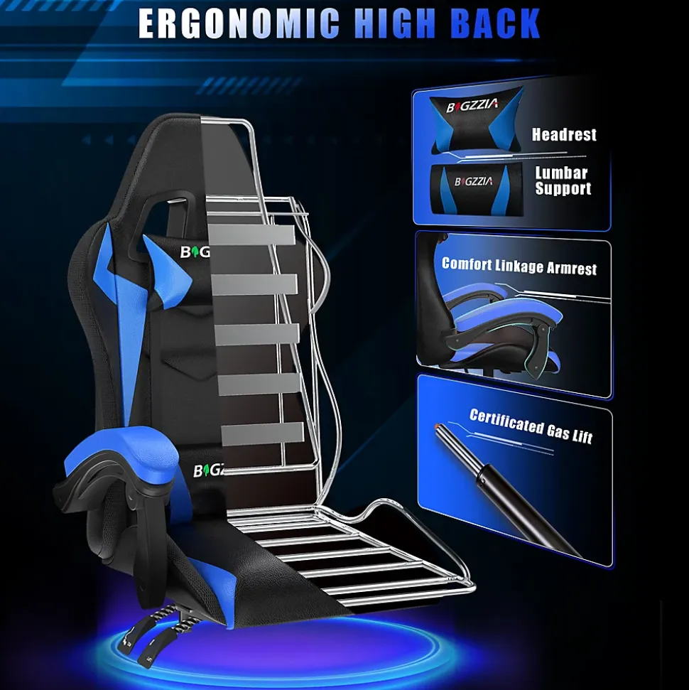 Fauteuil gamer LED RGB ergonomique en similicuir avec support lombaire réglable