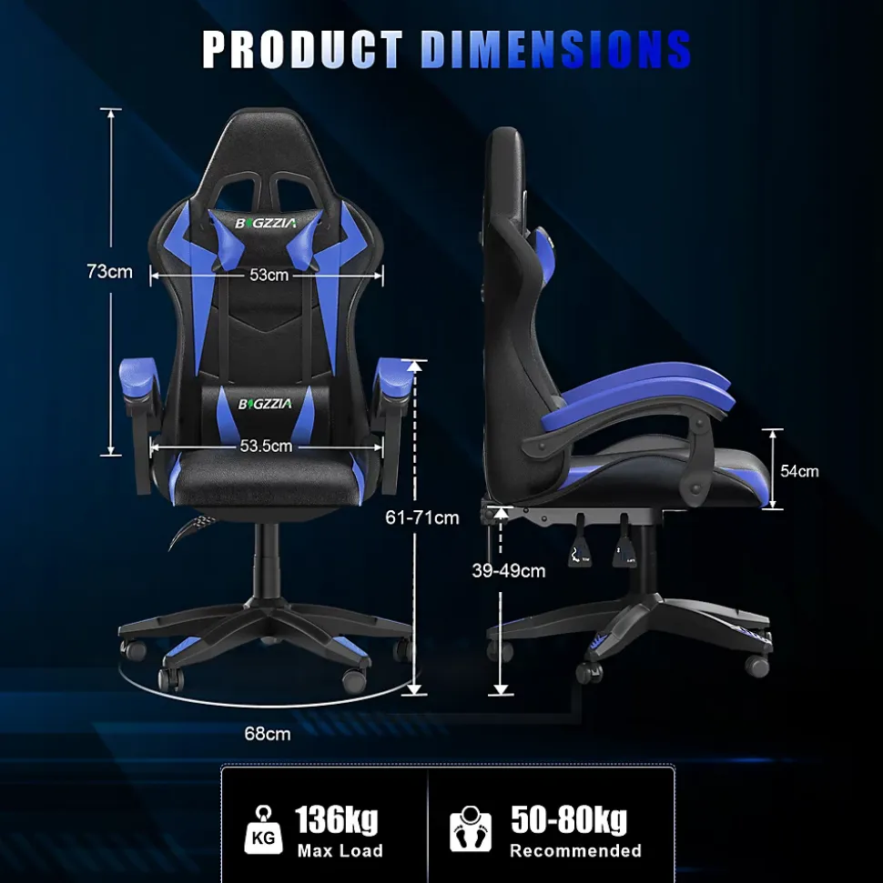 Fauteuil gamer LED RGB ergonomique en similicuir avec support lombaire réglable