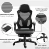 Fauteuil gaming chaise gamer dossier et hauteur réglable roulettes pivotantes repose-pied tissu maille gris noir