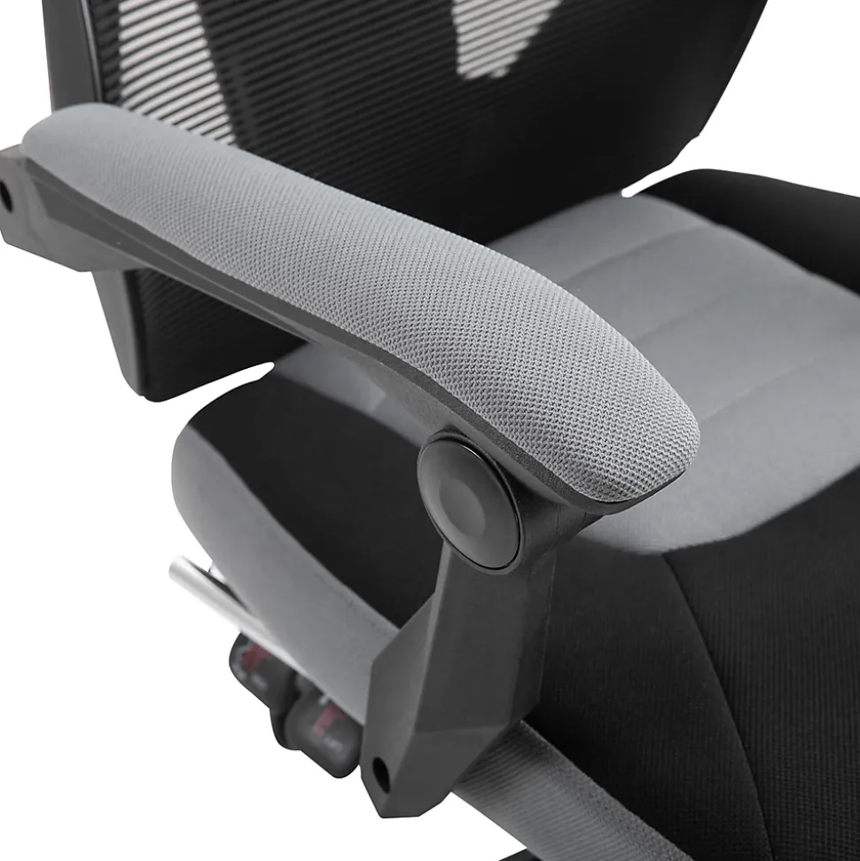 Fauteuil gaming chaise gamer dossier et hauteur réglable roulettes pivotantes repose-pied tissu maille gris noir