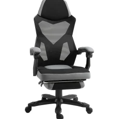 Fauteuil gaming chaise gamer dossier et hauteur réglable roulettes pivotantes repose-pied tissu maille gris noir