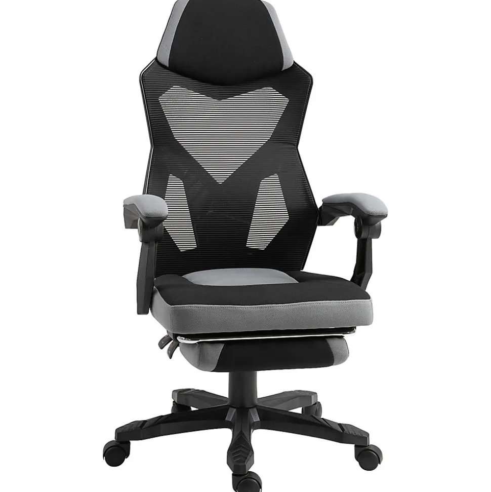 Fauteuil gaming chaise gamer dossier et hauteur réglable roulettes pivotantes repose-pied tissu maille gris noir