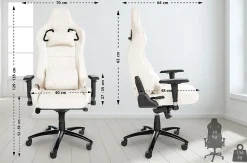 Fauteuil gaming en cuir, hauteur réglable, dossier inclinable, coussin lombaire, pivotant Blanc