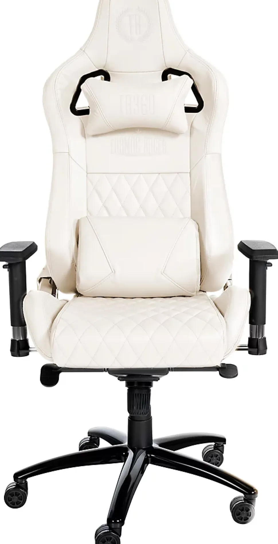 Fauteuil gaming en cuir, hauteur réglable, dossier inclinable, coussin lombaire, pivotant Blanc