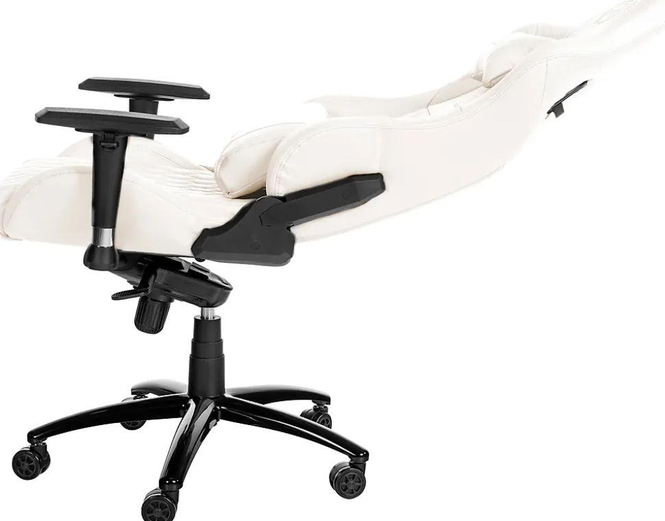Fauteuil gaming en cuir, hauteur réglable, dossier inclinable, coussin lombaire, pivotant Blanc