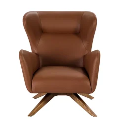 Fauteuil Pivotant en Similicuir Marron avec Accoudoirs Modernes
