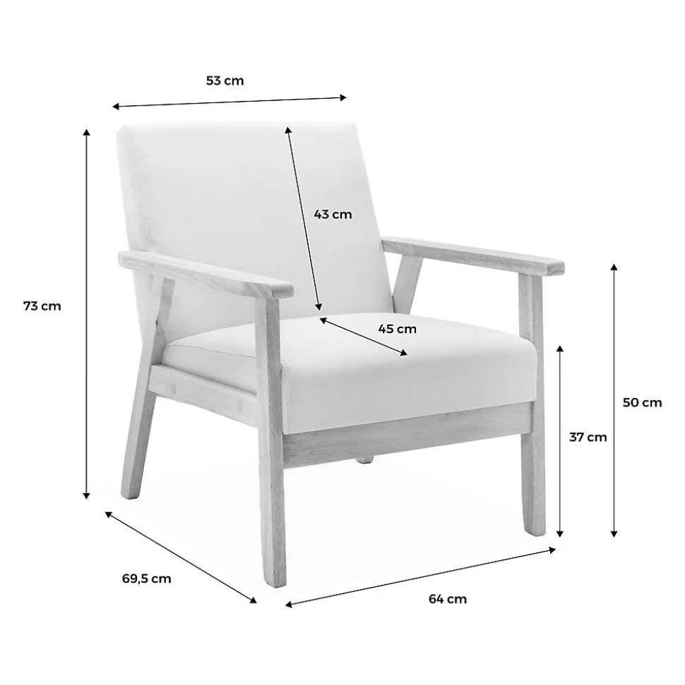 Fauteuil scandinave en bois et tissu crème. Isak. L 64 x P 69.5 x H 73cm