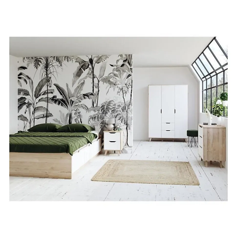 FINLANDEK Commode de chambre VANKKA scandinave decor chene et blanc mat + pieds en bois massif - L 80 cm