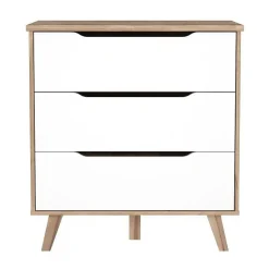 FINLANDEK Commode de chambre VANKKA scandinave decor chene et blanc mat + pieds en bois massif - L 80 cm