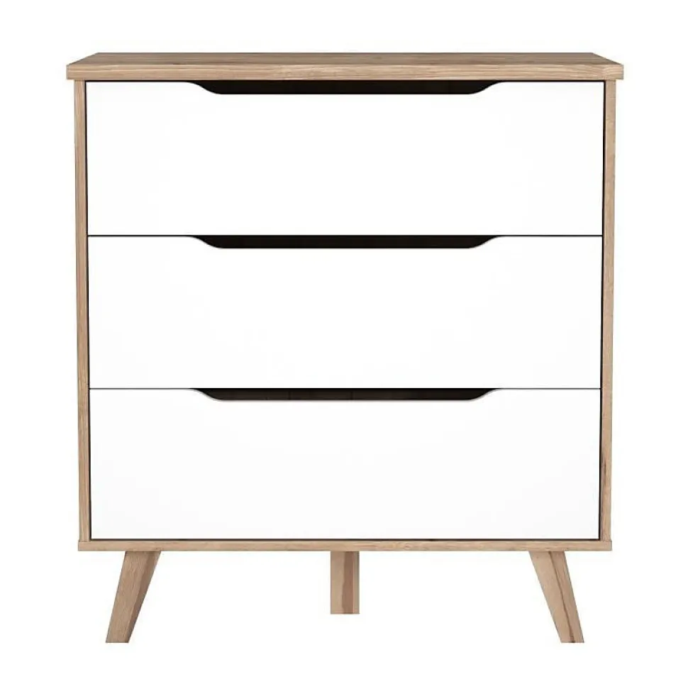 FINLANDEK Commode de chambre VANKKA scandinave decor chene et blanc mat + pieds en bois massif - L 80 cm