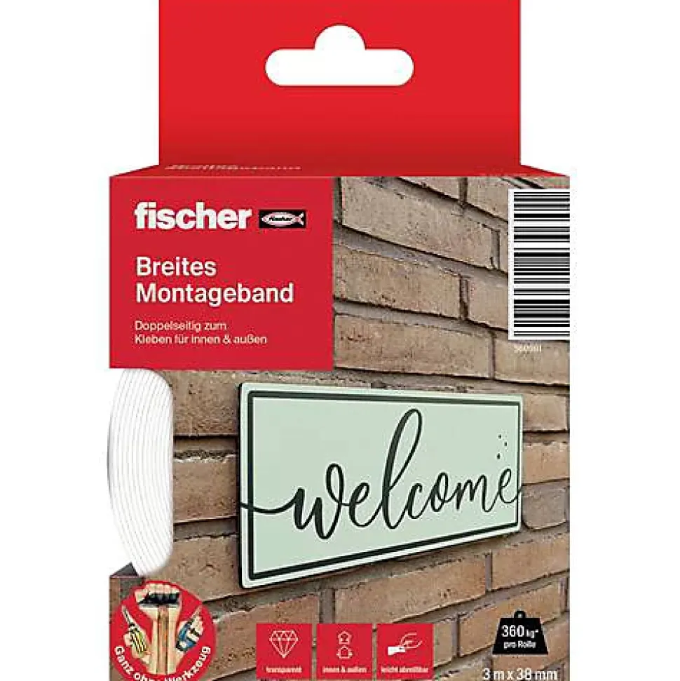 Fischer GOW 560901 Ruban de montage double-face blanc 3 m x 38 mm, 1 pièce