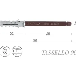 Fixations invisibles pour étagères d'une épaisseur de 18 mm, 2 pièces, diam.9 x 90 mm - Fabriqué en Italie