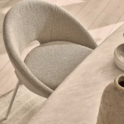 Frida - Lot de 2 chaises en tissu bouclette et métal - Beige