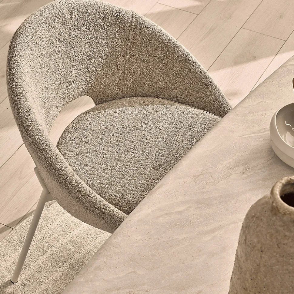 Frida - Lot de 2 chaises en tissu bouclette et métal - Beige