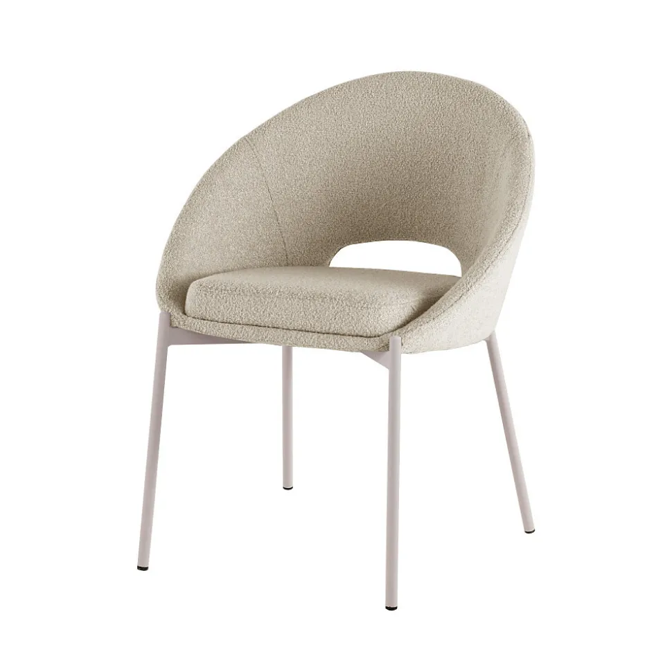 Frida - Lot de 2 chaises en tissu bouclette et métal - Beige