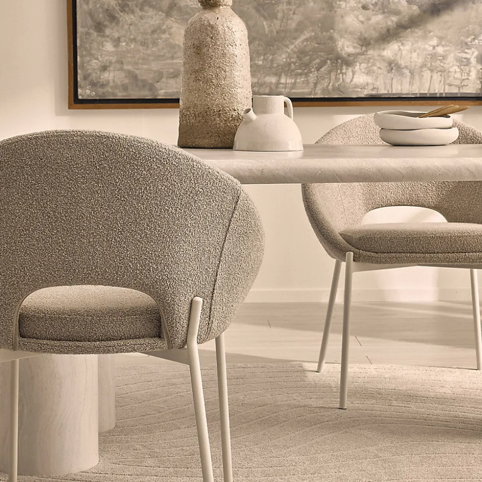 Frida - Lot de 2 chaises en tissu bouclette et métal - Beige