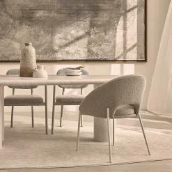 Frida - Lot de 2 chaises en tissu bouclette et métal - Beige