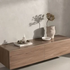Frihamn - Meuble TV suspendu 2 tiroirs en bois L160cm - Bois foncé