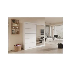 Garde Robe MILS, armoire 2 portes coulissantes avec miroir coloris blanc