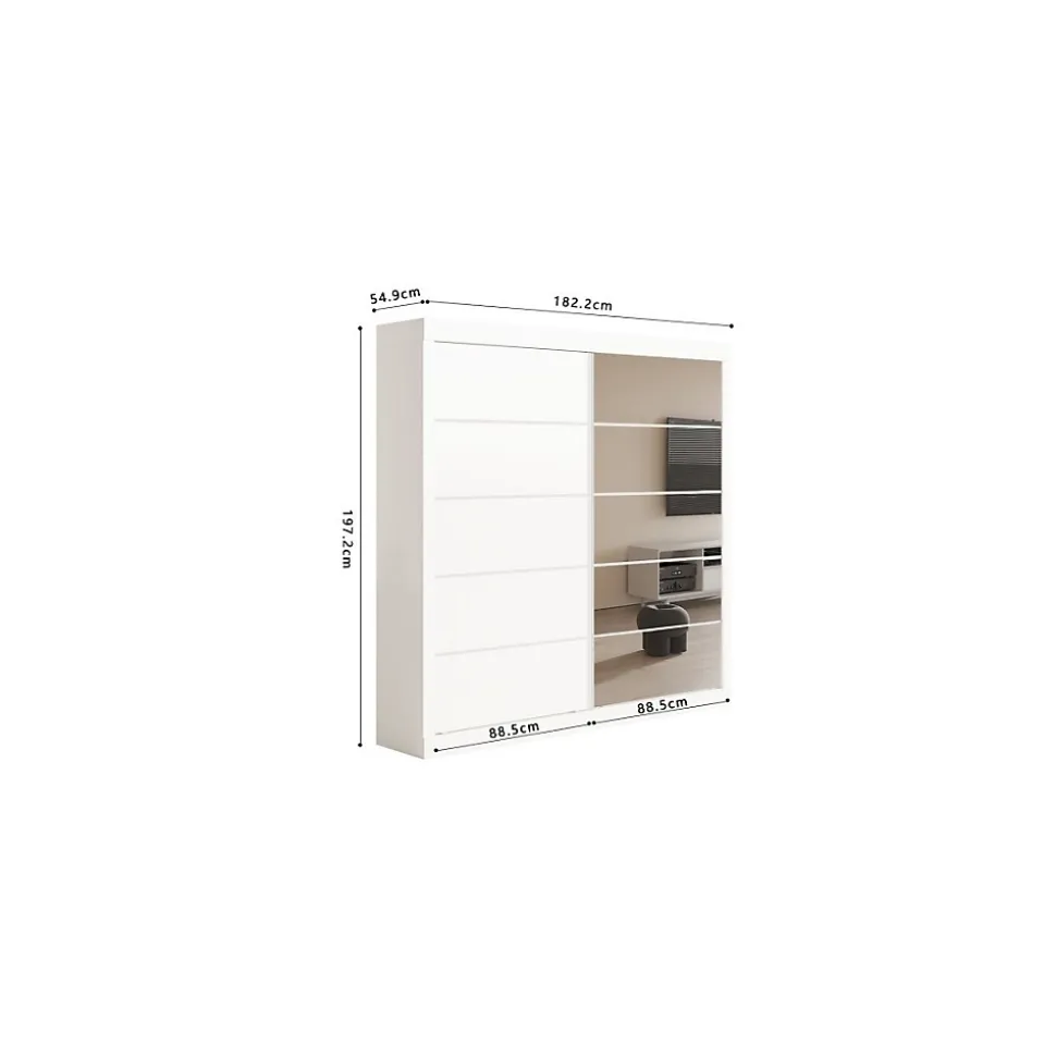 Garde Robe MILS, armoire 2 portes coulissantes avec miroir coloris blanc