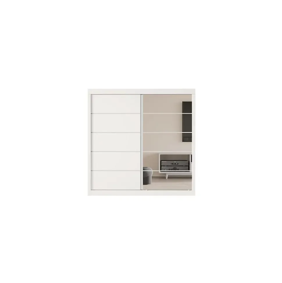 Garde Robe MILS, armoire 2 portes coulissantes avec miroir coloris blanc