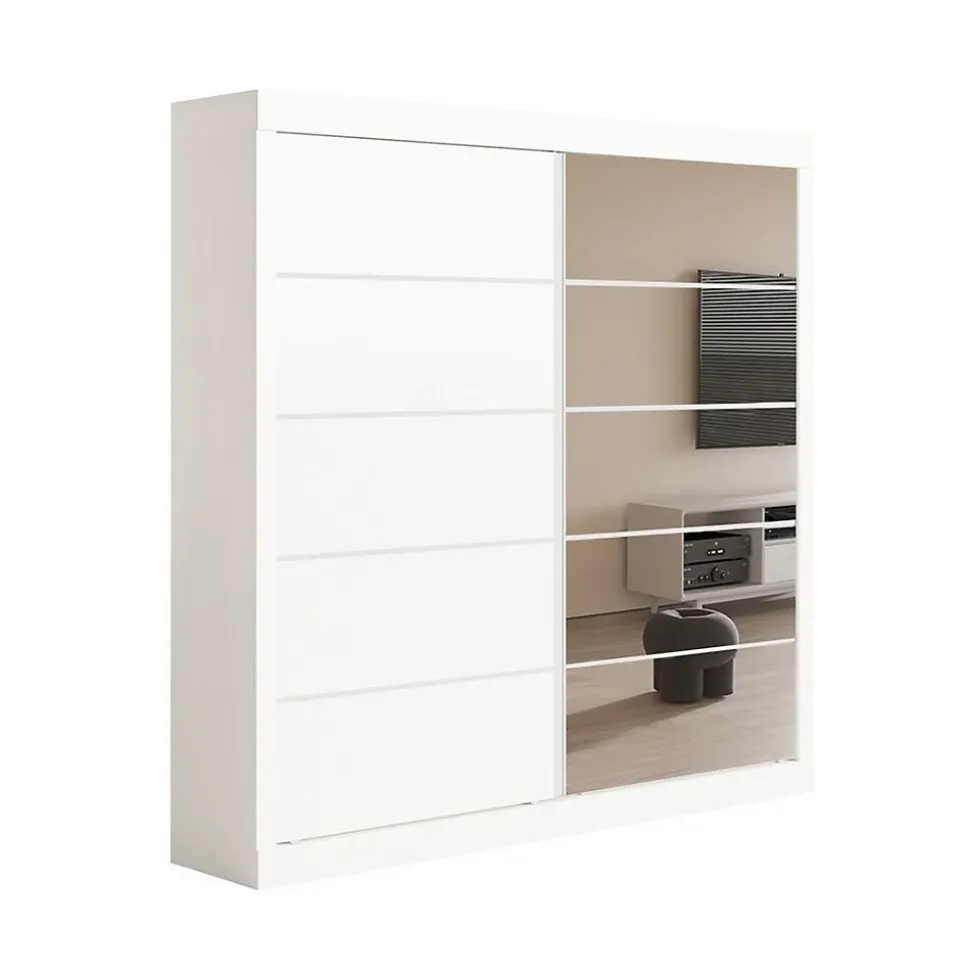 Garde Robe MILS, armoire 2 portes coulissantes avec miroir coloris blanc